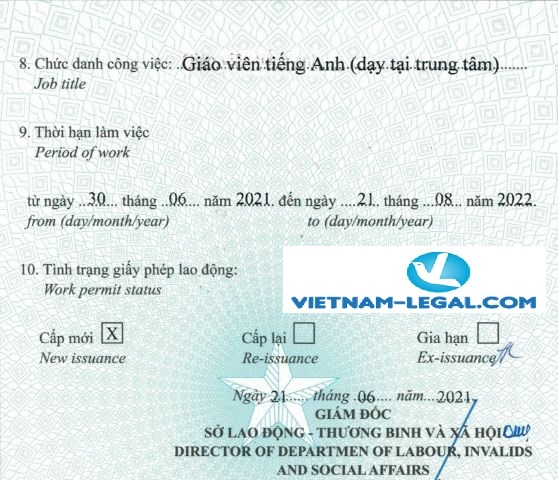 Vietnam work permit for English teacher